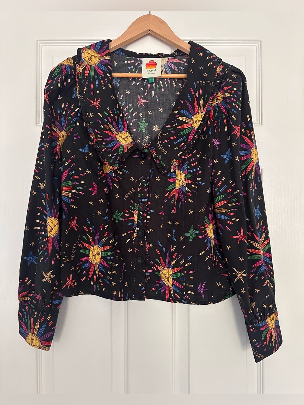 Farm Rio Anthropologie Rainbow Suns Cotton Blouse Size M